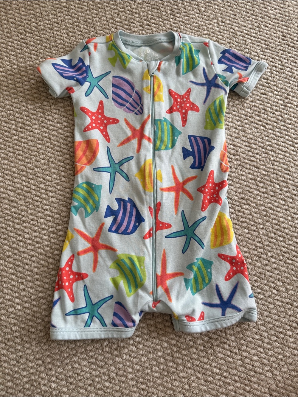 Kids Short Sleeve One-Piece Romper in Multicolor Sea Life Print